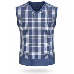 Polo Ralph Lauren Mens Cotton Linen Plaid Sweater Vest Large Golf BLUE Checked